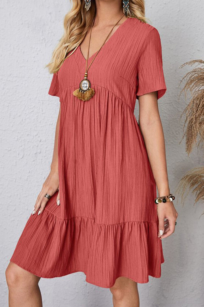 Annalise Full Size Ruched V-Neck Short Sleeve Dress