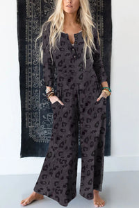 Rosalia Leopard Buttoned Wide Leg Jumpsuit