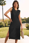 Amiyah Slit Round Neck Sleeveless Sweater Dress