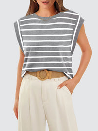 Melissa Striped Round Neck Cap Sleeve T-Shirt