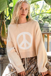 Renata Round Neck Long Sleeve Peace Sign Sweater