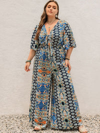 Julia Plus Size Printed Half Sleeve Wide Leg Jumpsuit