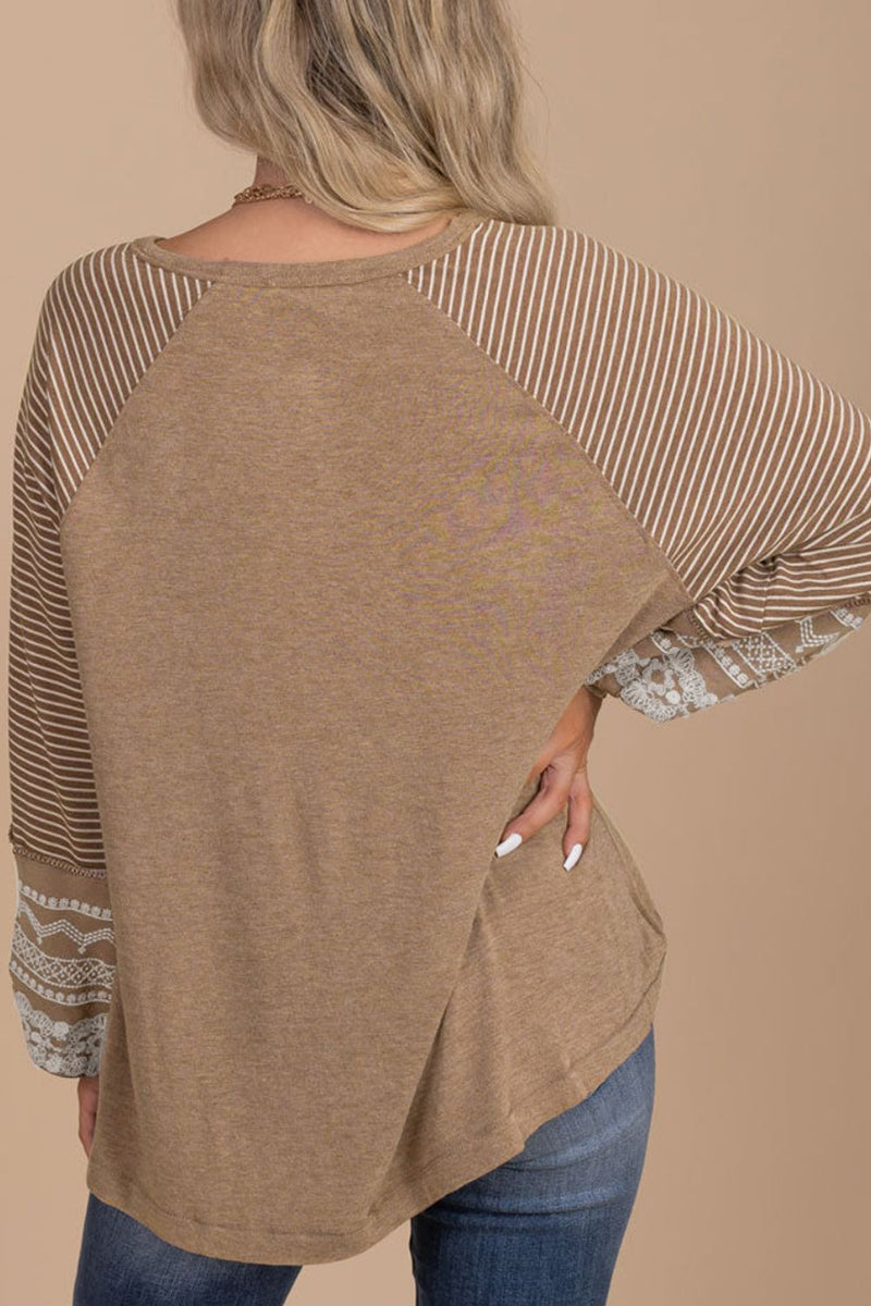 Jasmine Striped Round Neck Long Sleeve Blouse