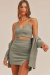 Liana 3 Pieces Sweater Set with Crop Cami, Mini Skirt, Cardigan