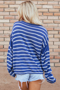 Saige Striped Round Neck Dropped Shoulder Sweater