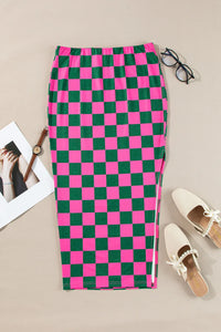 Mina Split Checkered Midi Skirt