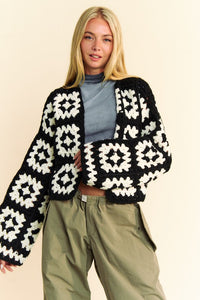 Eliana Two Tone Flower Square Crochet Open Front Cardigan