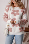 Sophie Flower Round Neck Long Sleeve Knit Top