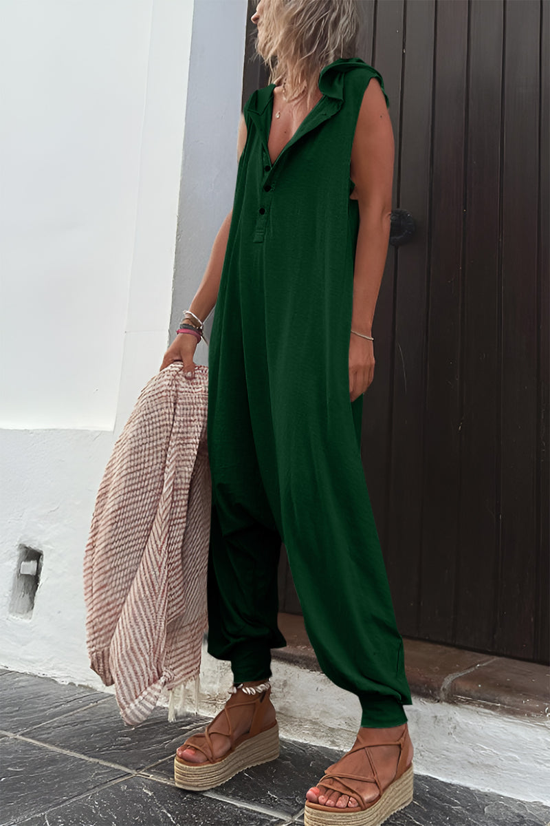 Tyler Half Button Sleeveless Jumpsuit