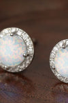 Maggie 925 Sterling Silver Platinum-Plated Opal Round Stud Earrings