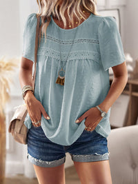 Callie Lace Detail Round Neck Short Sleeve Blouse