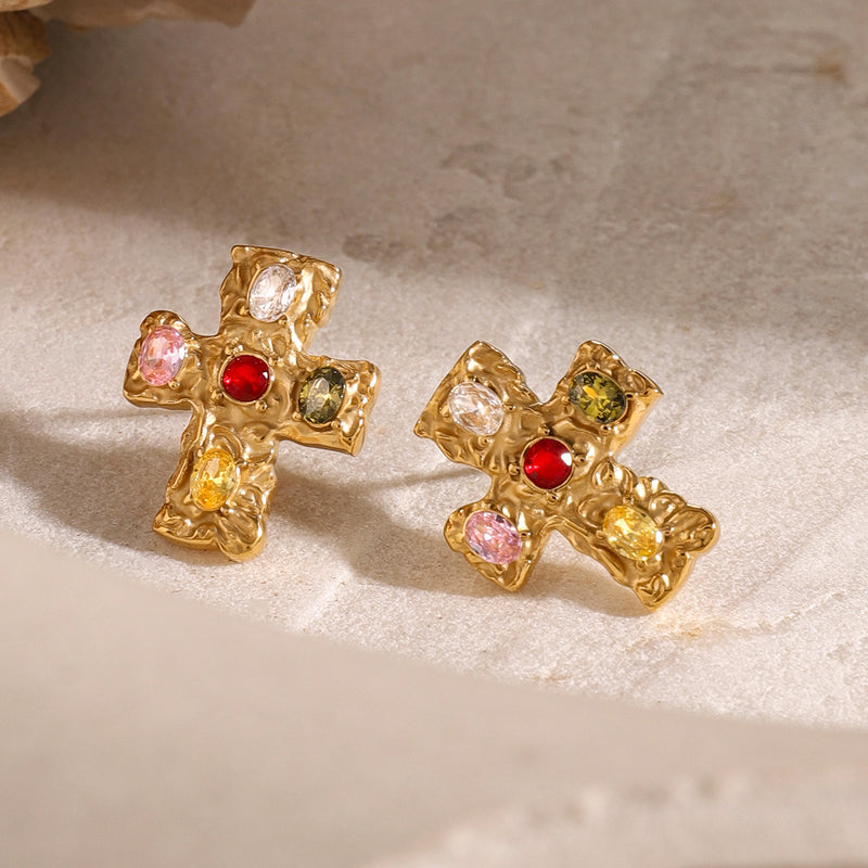 Oaklyn 18K Gold-Plated Zircon Cross Earrings