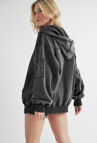 Salma Exposed Seam Zip Up Drawstring Hooded Jacket