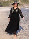 Julissa Plus Size Embroidered Tie Neck Long Sleeve Dress