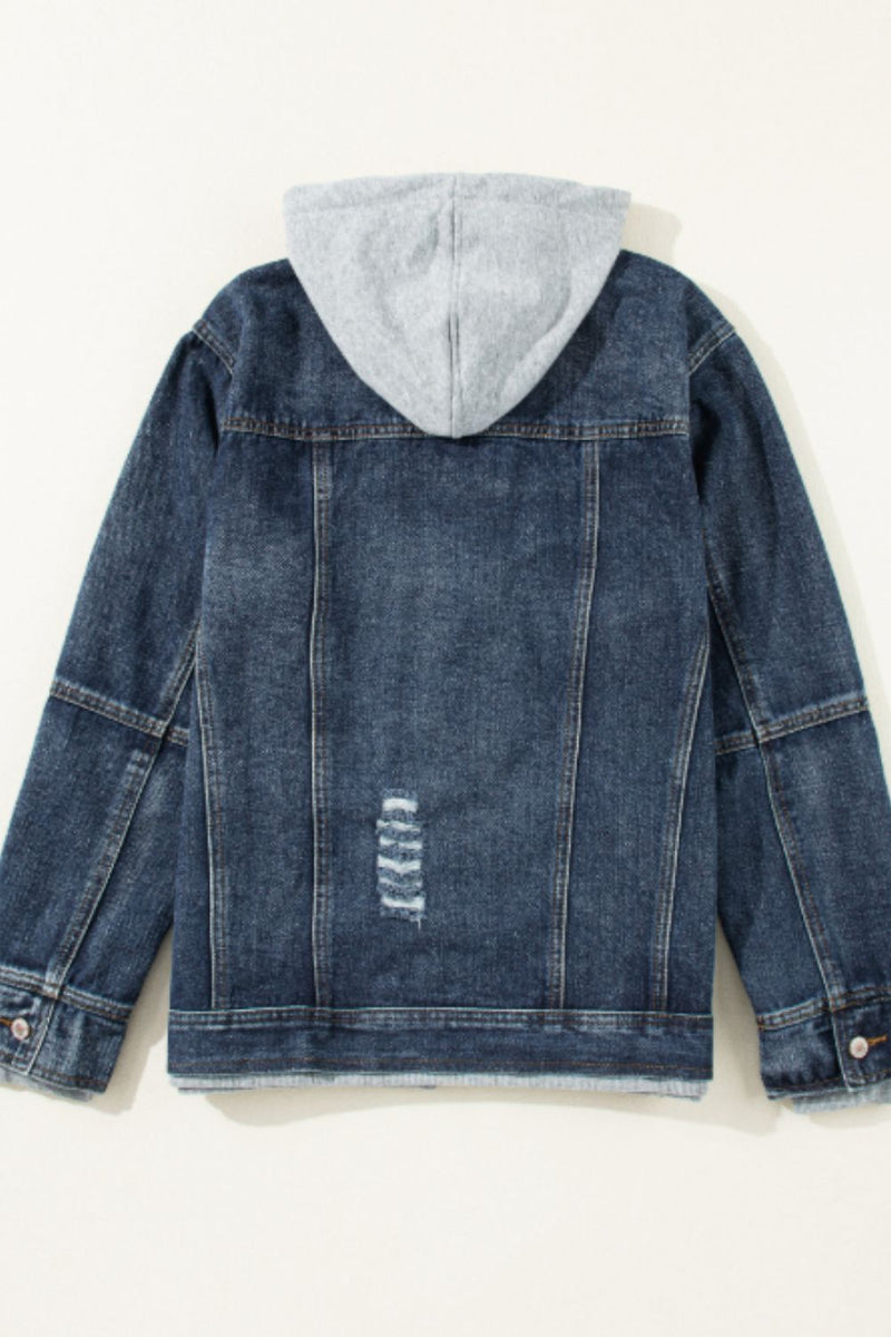 Everly Fake Two-Piece Hooded Zip-Up Denim Jacket