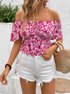 Vada Peplum Printed Off-Shoulder Short Sleeve Blouse