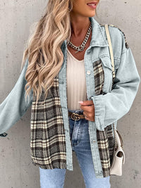 Alaina Plaid Button Up Dropped Shoulder Jacket