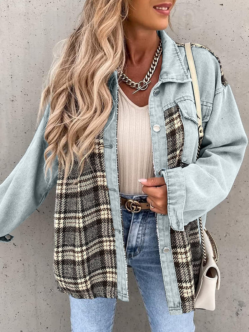 Alaina Plaid Button Up Dropped Shoulder Jacket