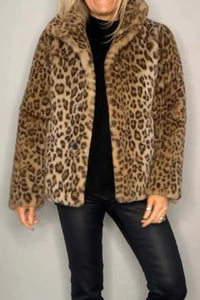 Nyomi Leopard Furry Collared Neck Long Sleeve Coat