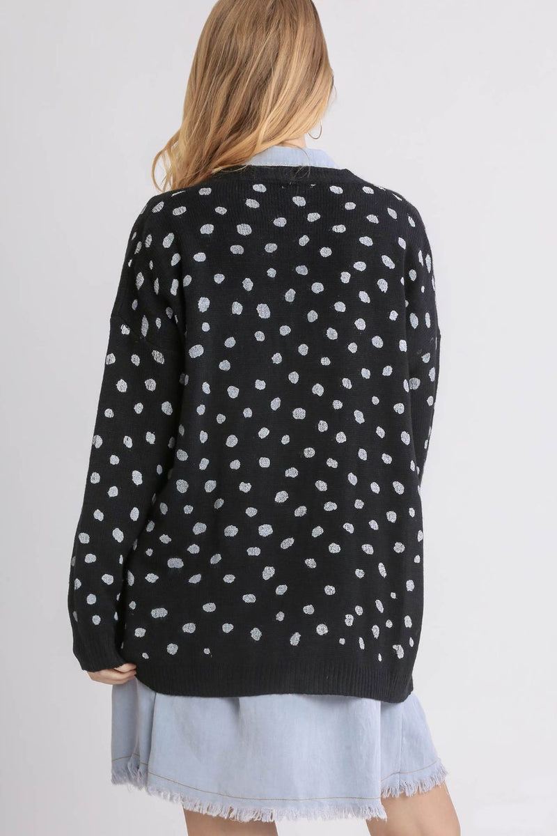 Gemma Polka Dot Open Front Drop Shoulder Cardigan