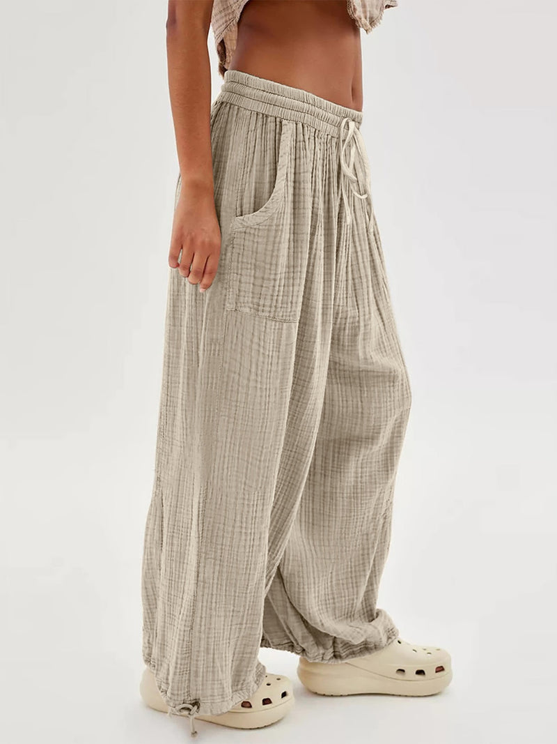 Averie Textured Tied Pants with Pockets