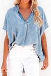 Rhea Notched Short Sleeve Denim Top