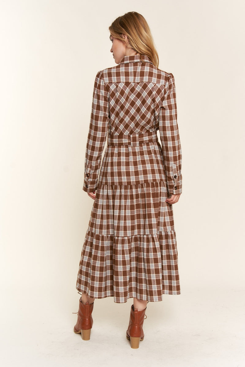 Sienna Plaid Tiered Midi Shirt Dress