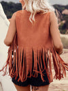 Sylvie Fringe Studded Open Front Vest Coat