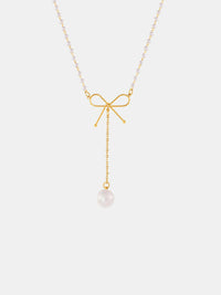 Kamilah Stainless Steel Bow Pendant Necklace with Pearls