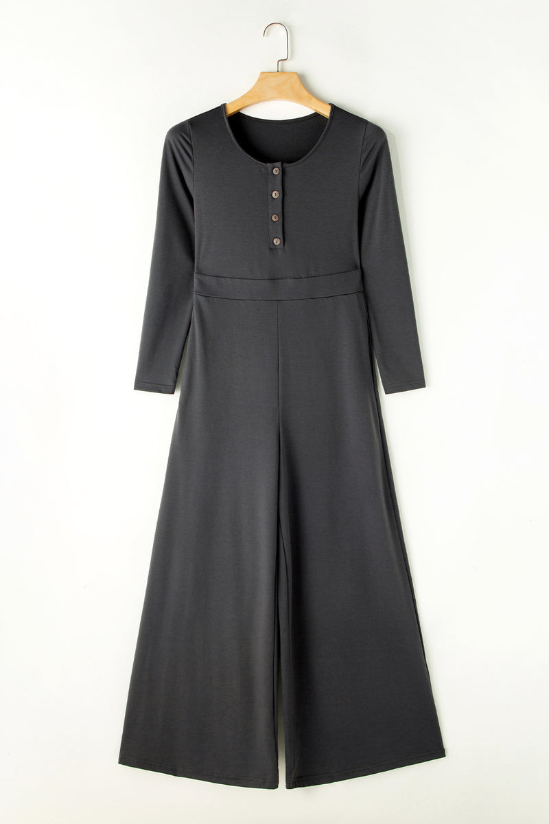 Simone Pocketed Long Sleeve Wide Leg Jumpsuit