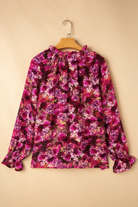 Michelle Printed Tie Neck Flounce Sleeve Blouse