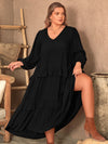 Alayah Plus Size Ruffled V-Neck Long Sleeve Dress