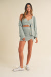 Colette 3 Pieces Sweater Set with Crop Cami, Mini Skirt, Cardigan