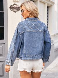 Yara Pearl Trim Long Sleeve Denim Jacket