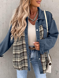 Alaina Plaid Button Up Dropped Shoulder Jacket