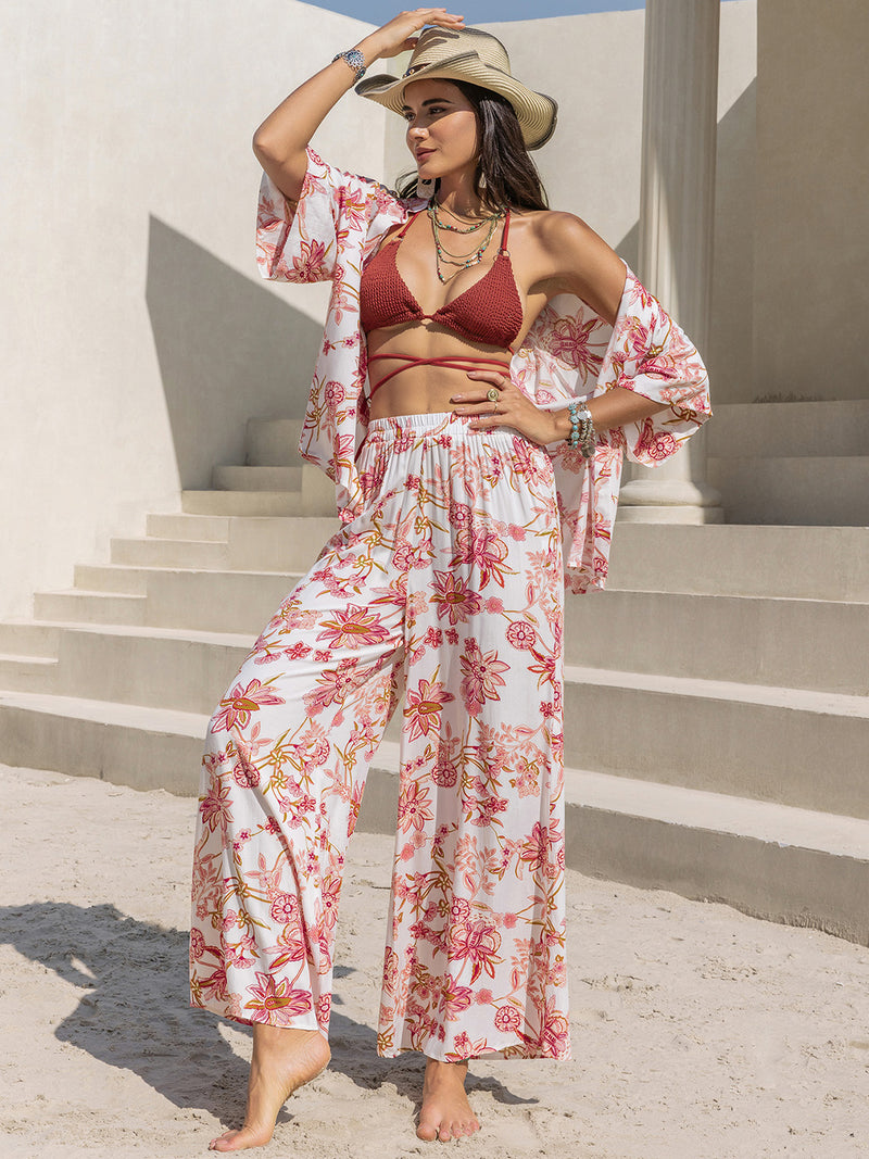 Jaylah Printed Open Front Half Sleeve Top and Pants Set