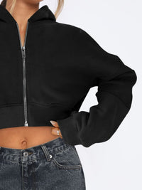 Raven Zip Up Long Sleeve Hooded Cropped Jacket