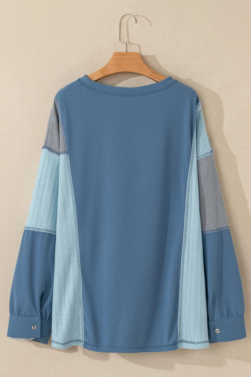 Mira Patchwork Color Block Round Neck Long Sleeve Top