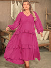 Alayah Plus Size Ruffled V-Neck Long Sleeve Dress