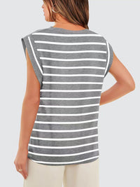 Melissa Striped Round Neck Cap Sleeve T-Shirt