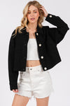 Abigail Button Down Cropped Denim Jacket with Patch Pockets