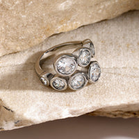 Kai Stainless Steel Inlaid Zircon Bypass Ring