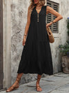 Dani Decorative Button Notched Sleeveless Dress