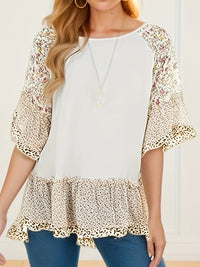 Rosalie Frill Printed Round Neck Half Sleeve Blouse