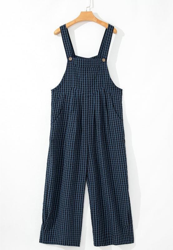 Avalynn Plaid Wide Strap Wide Leg Overalls