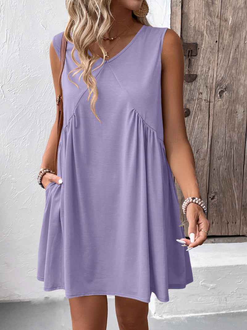 Jordyn Ruched V-Neck Sleeveless Mini Dress