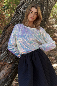 Davina Sequin Long Sleeve Crop T-Shirt