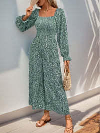 Lilian Smocked Printed Long Sleeve Wide Leg Jumpsuit