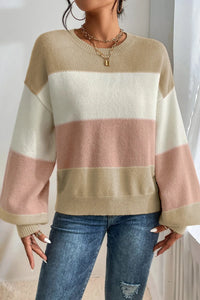 Chelsea Color Block Round Neck Lantern Sleeve Sweater