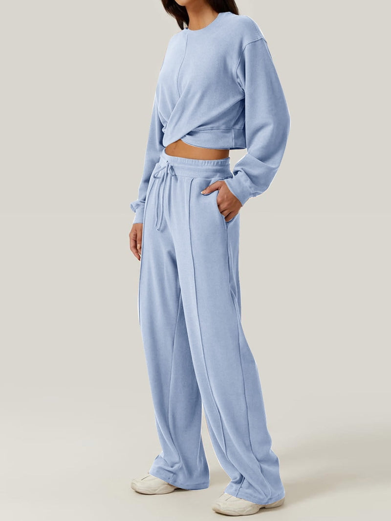 Aylin Crisscross Round Neck Top and Drawstring Pants Set